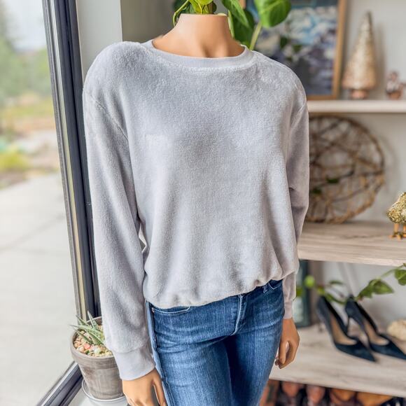 Fifth Sun, Gray Velour Comfy Cozy Sweatshirt/Pajama Top w/ Drawstring, Small - Picture 9 of 9